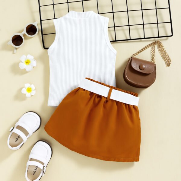 Liuliukd|Vest+Skirt+Bag Girls Clothing-Brown-Kids