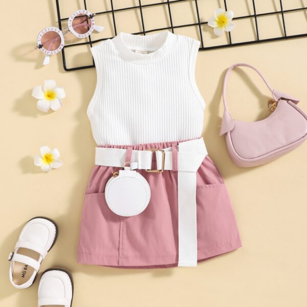 Liuliukd|Vest+Skirt+Bag Girls Clothing-Pink-Kids