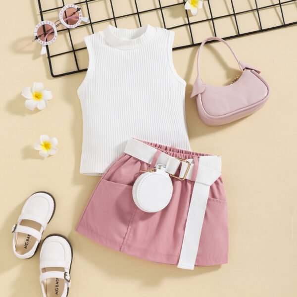 Liuliukd|Vest+Skirt+Bag Girls Clothing-Pink-Kids