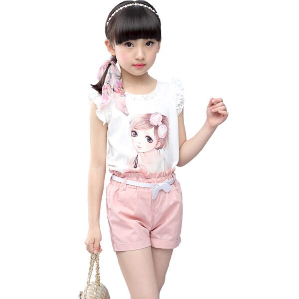 Liuliukd|Cartoon Vest+Short Pants Girls Clothing-Pink-Teenager