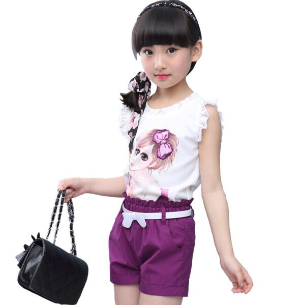 Liuliukd|Cartoon Vest+Short Pants Girls Clothing-Purple-Teenager