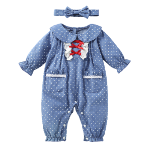 Liuliukd|Doll Collar Dot Romper Headband Toddler Outfits-Baby