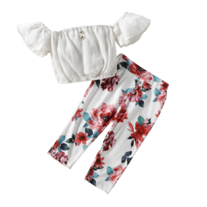 Liuliukd|Off Shoulder Top+Floral Pant Children Outfit-Kids