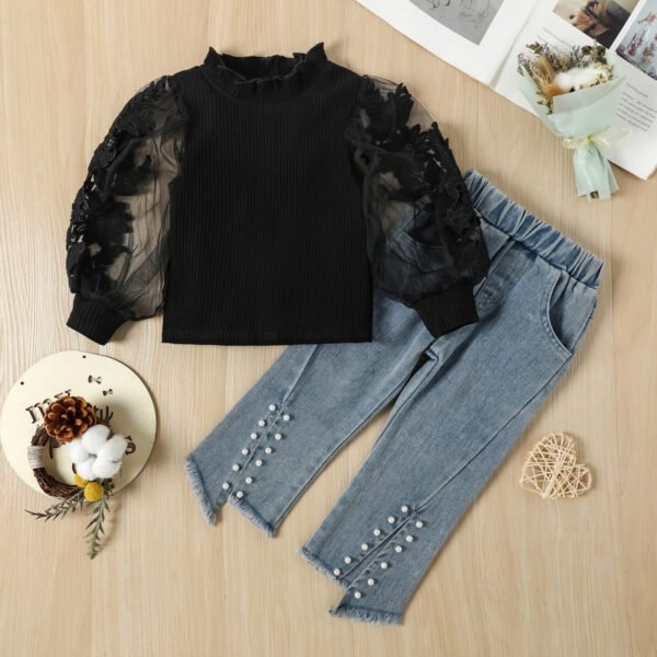 Liuliukd|3D Flower Clothing For Girls-Black-Kids