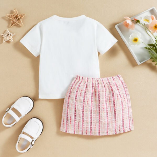 Liuliukd|Bear T Shirt Plaid Skirt Children Clothes Wholesale-White-Kids