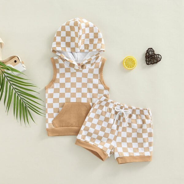 Liuliukd|Checkerboard Plaid Toddler Boys Clothing-Brown-Kids