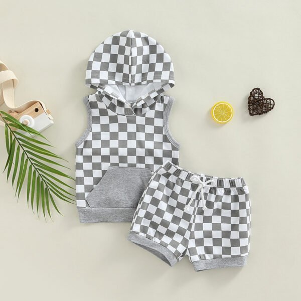 Liuliukd|Checkerboard Plaid Toddler Boys Clothing-Gray-Kids