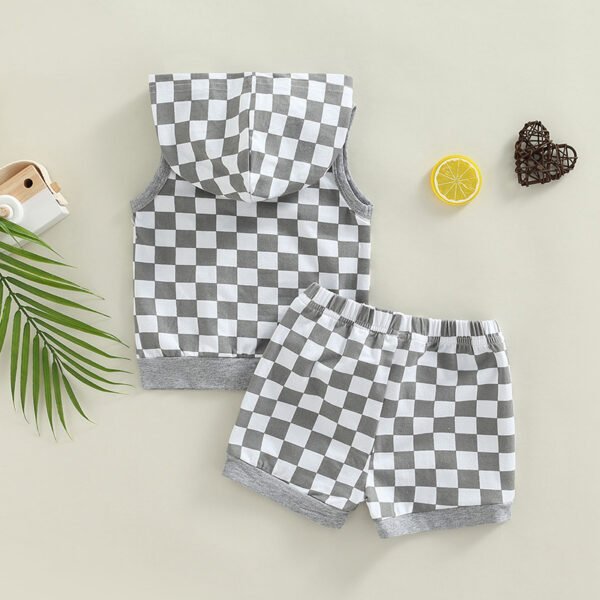 Liuliukd|Checkerboard Plaid Toddler Boys Clothing-Gray-Kids