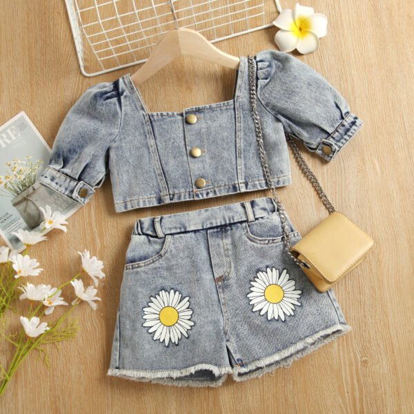 Liuliukd|Denim Flower Kids Clothing Girls-Blue-Kids