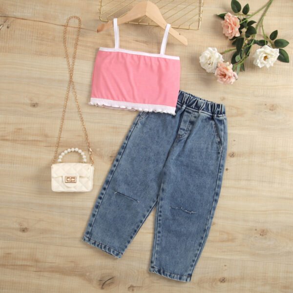 Liuliukd|Denim Trousers Suit Clothing Children-Pink-Kids