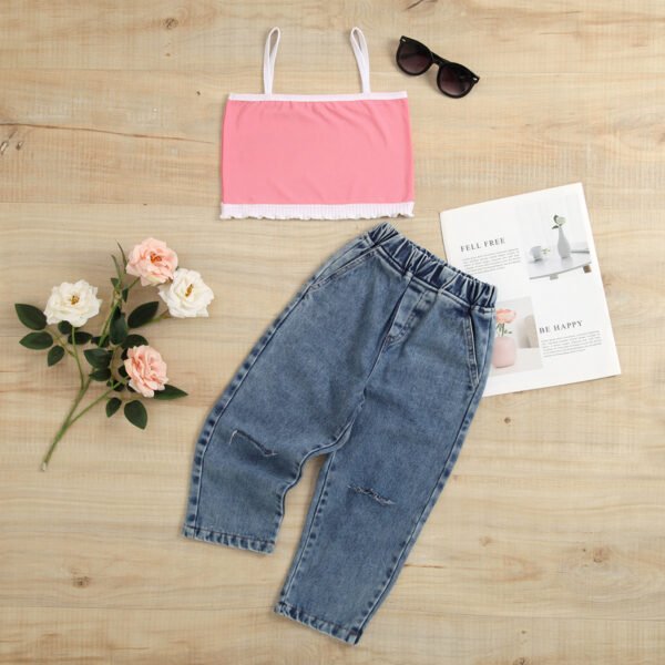 Liuliukd|Denim Trousers Suit Clothing Children-Pink-Kids