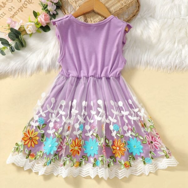 Liuliukd|Embroidery Flower Girls Princess Dress-Purple-Kids