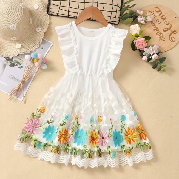 Liuliukd|Embroidery Flower Girls Princess Dress-White-Kids