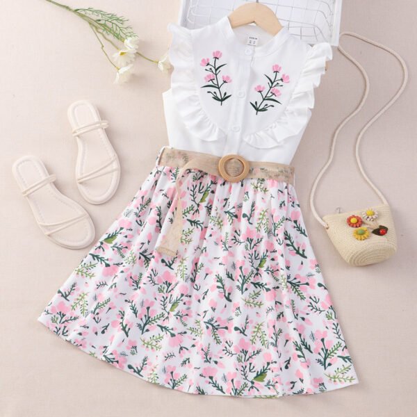 Liuliukd|Floral Embroidered Children Suit-Pink-Teenager