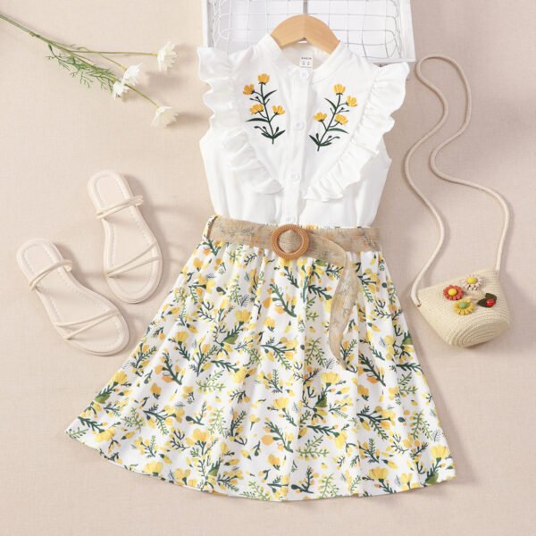 Liuliukd|Floral Embroidered Children Suit-Yellow-Teenager