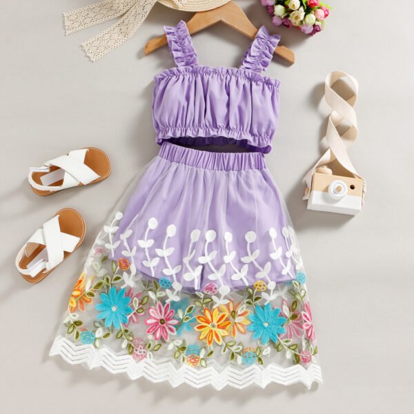 Liuliukd|Floral Lace Patchwork Girls Clothes-Purple-Kids