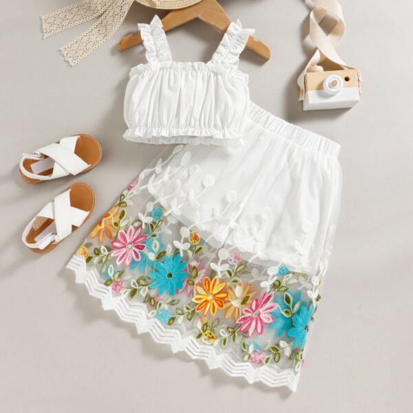 Liuliukd|Floral Lace Patchwork Girls Clothes-White-Kids