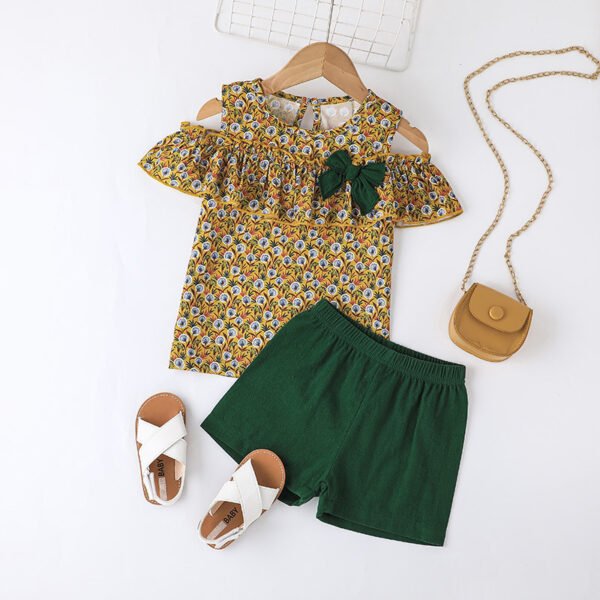 Liuliukd|Floral Off Shoulder Kids Sets Two Piece-Green-Kids