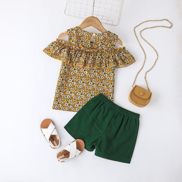 Liuliukd|Floral Off Shoulder Kids Sets Two Piece-Green-Kids