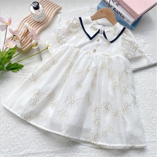 Liuliukd|Girls Embroidered Flower Dress-White-Kids