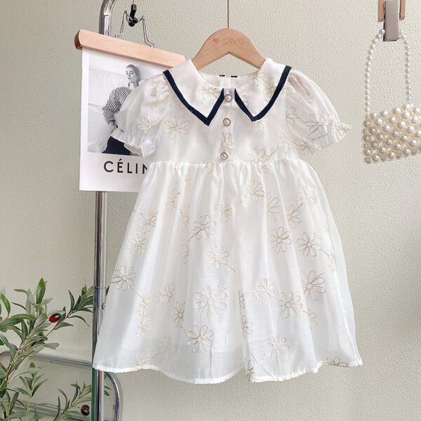 Liuliukd|Girls Embroidered Flower Dress-White-Kids