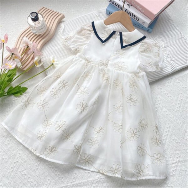 Liuliukd|Girls Embroidered Flower Dress-White-Kids