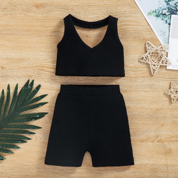 Liuliukd|Knitted Halter Backless Tracksuits Girls Outfit-Black-Kids