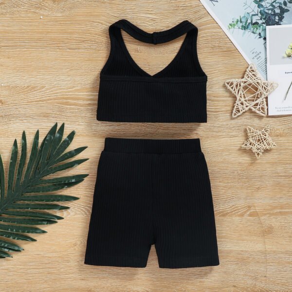 Liuliukd|Knitted Halter Backless Tracksuits Girls Outfit-Black-Kids