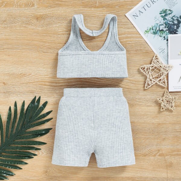 Liuliukd|Knitted Halter Backless Tracksuits Girls Outfit-Gray-Kids