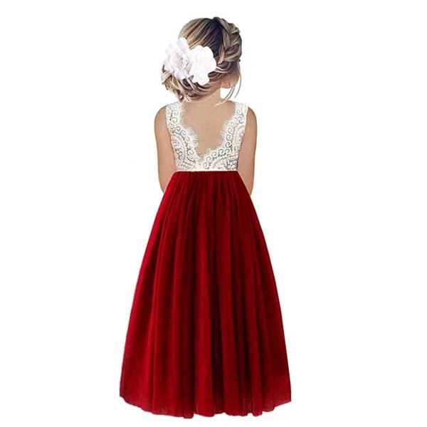 Liuliukd|Lace Backless A Line Straight Tutu Tulle Girls Party Dress-Burgundy-Kids-Teenager