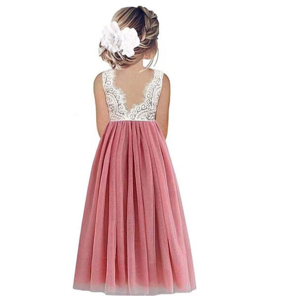 Liuliukd|Lace Backless A Line Straight Tutu Tulle Girls Party Dress-Dark Pink-Kids-Teenager