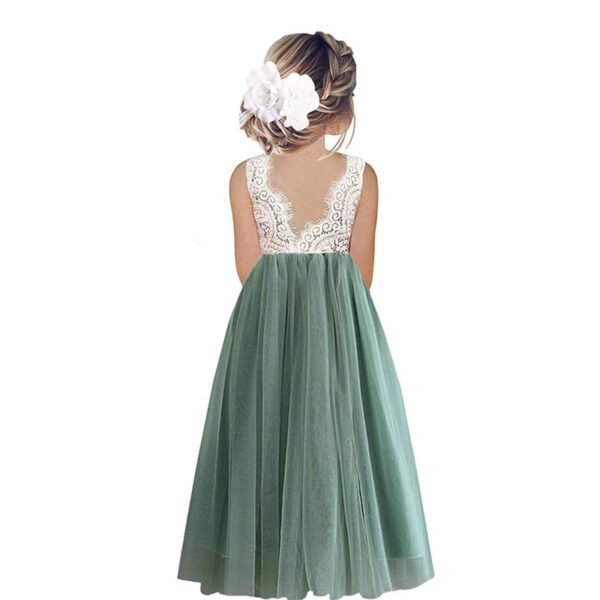 Liuliukd|Lace Backless A Line Straight Tutu Tulle Girls Party Dress-Mint-Kids-Teenager