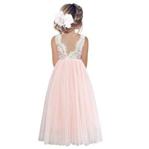 Liuliukd|Lace Backless A Line Straight Tutu Tulle Girls Party Dress-Pink-Kids-Teenager