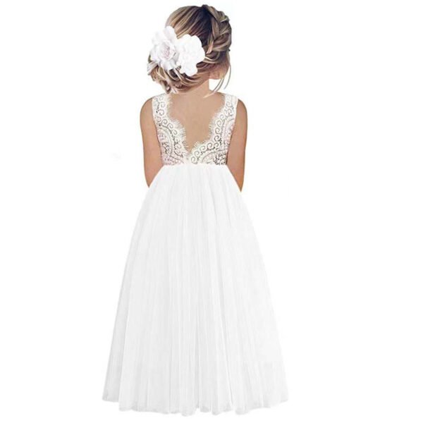 Liuliukd|Lace Backless A Line Straight Tutu Tulle Girls Party Dress-White-Kids-Teenager