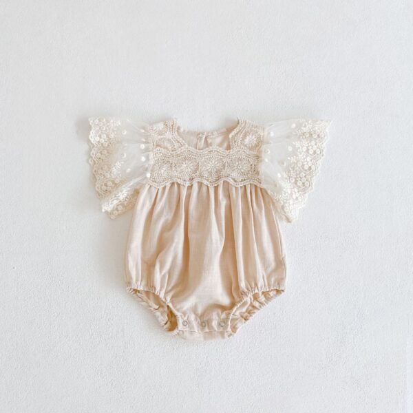 Liuliukd|Lace Stitching Romper Newborn Baby Clothes-Beige-Baby