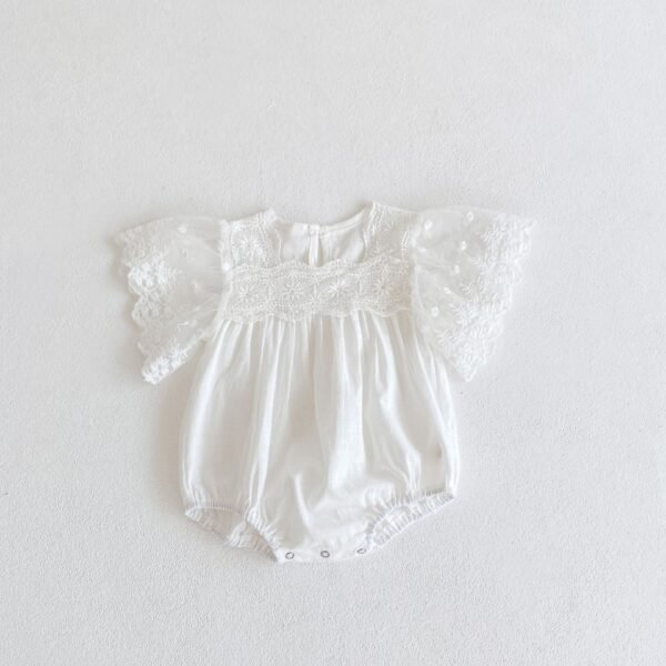 Liuliukd|Lace Stitching Romper Newborn Baby Clothes-White-Baby