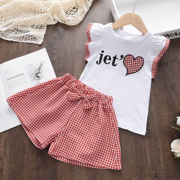 Liuliukd|Letter Plaid Toddler Girls Clothing-Red-Kids