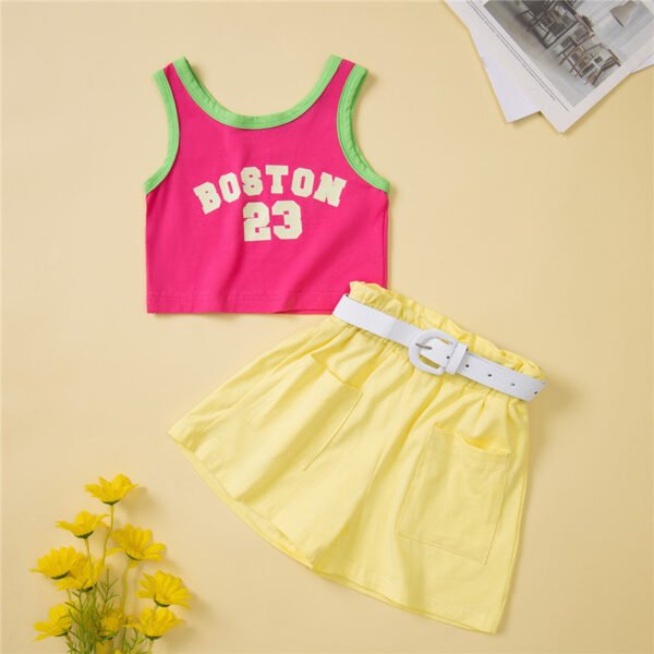 Liuliukd|Letter Vest Shorts Girls Clothes-Pink-Kids