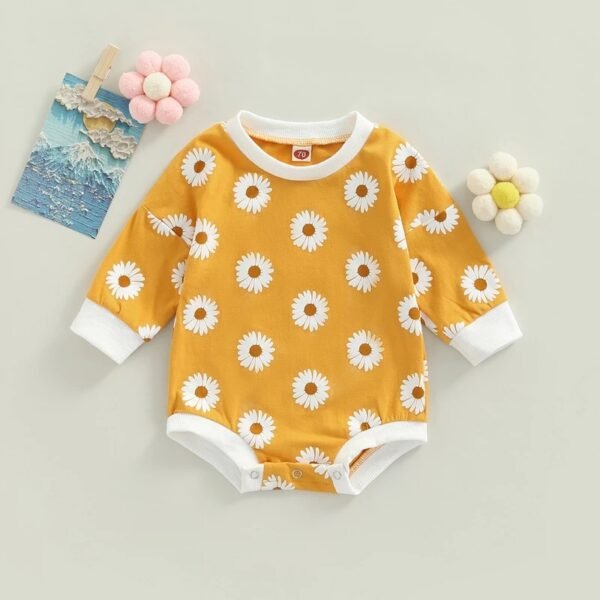 Liuliukd|Long Sleeve Floral Baby Rompers-Yellow-Baby