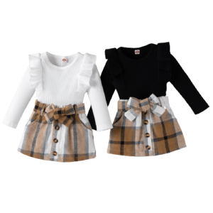 Liuliukd|Long Sleeve Knitted Tops Plaid Skirt Kids Sets-Kids