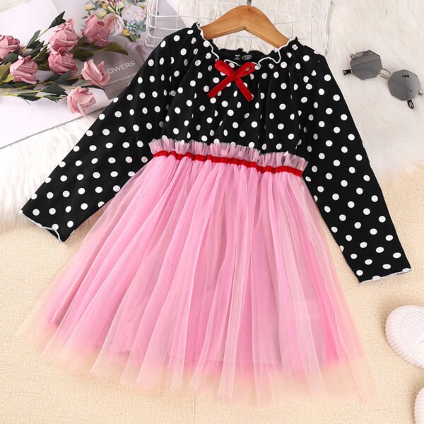 Liuliukd|Long Sleeve Polka Dot Kids Dresses For Girls-Pink-Kids