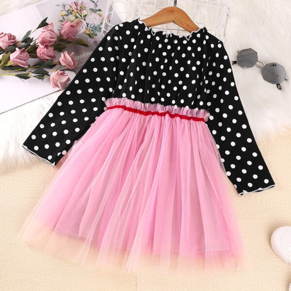 Liuliukd|Long Sleeve Polka Dot Kids Dresses For Girls-Pink-Kids