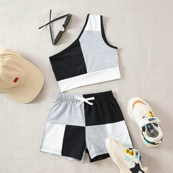 Liuliukd|Patchwork One Shoulder Clothing For Girls-Gray-Kids