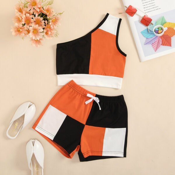 Liuliukd|Patchwork One Shoulder Clothing For Girls-Orange-Kids