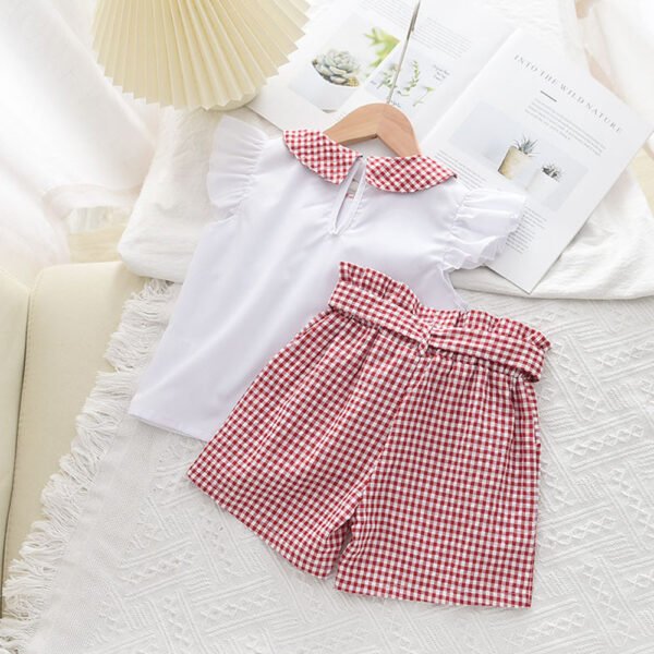 Liuliukd|Plaid Lapel Top Shorts Kids Summer Clothing Sets-Pink-Kids