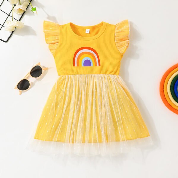 Liuliukd|Rainbow Baby Girl Dresses-Yellow-Kids