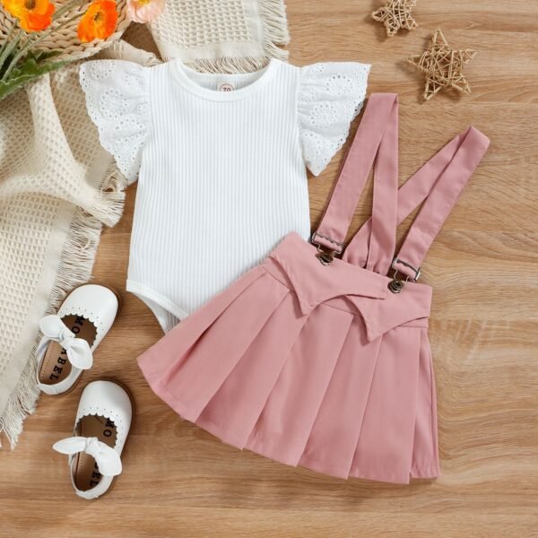 Liuliukd|Romper Suspender Skirt Baby Clothes Set-Pink-Baby