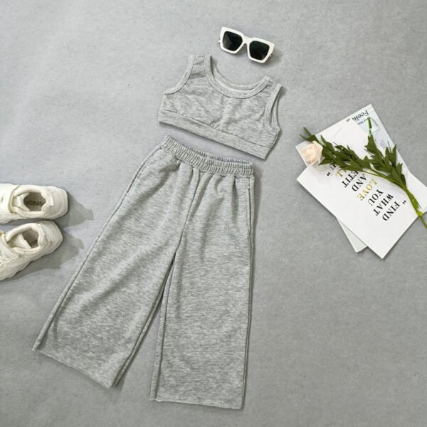 Liuliukd|Sleeveless Vest Solid Color Set Children Clothing-Gray-Kids