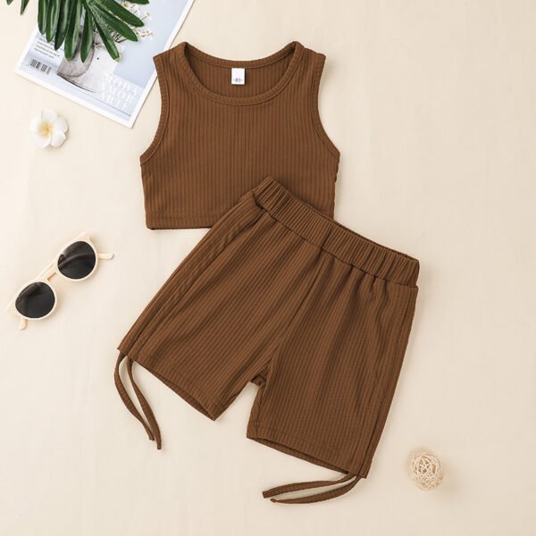 Liuliukd|Solid Color Children Girls Clothes-Brown-Kids