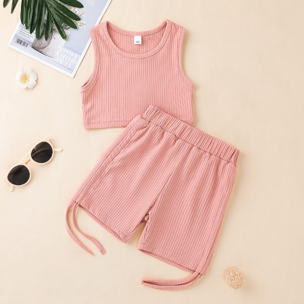 Liuliukd|Solid Color Children Girls Clothes-Pink-Kids